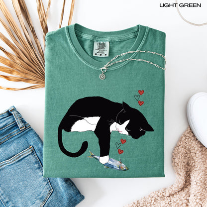 Black Cat Sardine Shirt, comfort colors t-shirt, cutecore, cat gifts, mothers day gift, girlfriend birthday gift, cat mom sweater