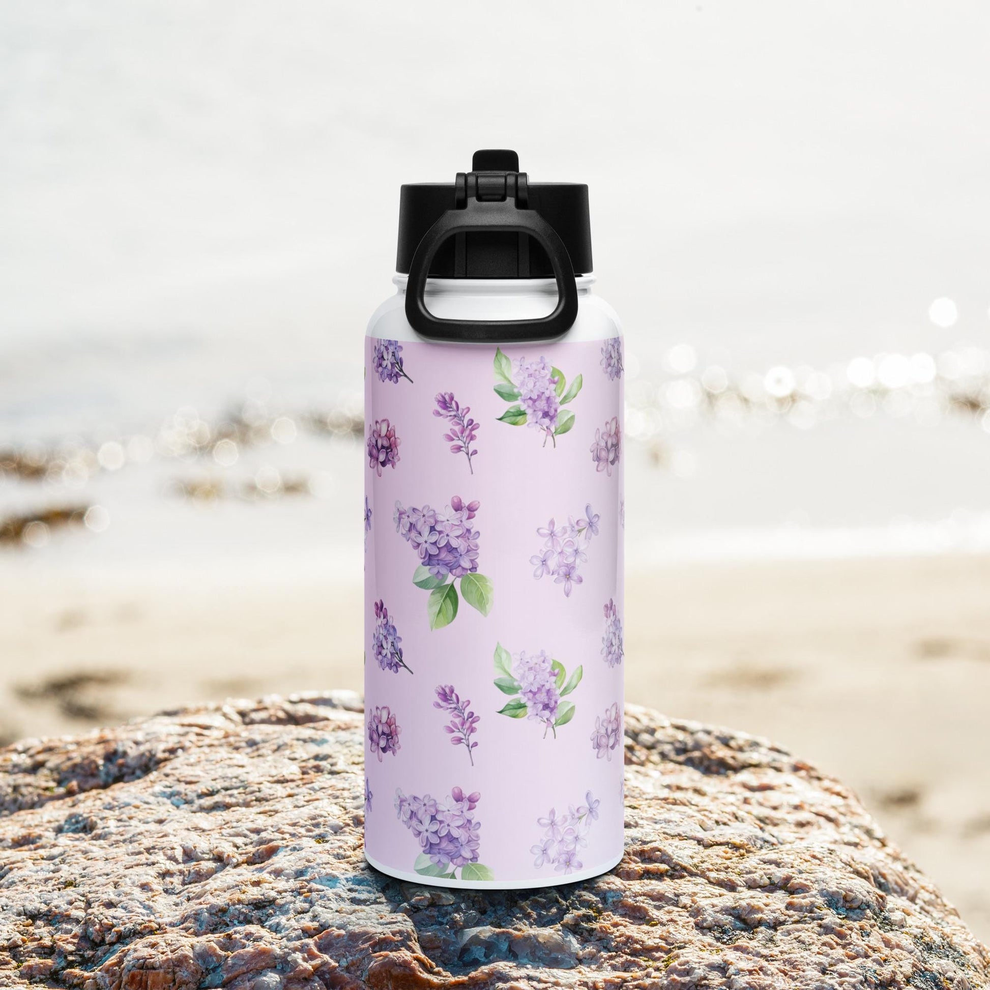Lilac Flowers Stainless Steel Water Bottle with a straw lid, gym girl gift, fitness water bottle, yoga gift, workout accessories, dog walker