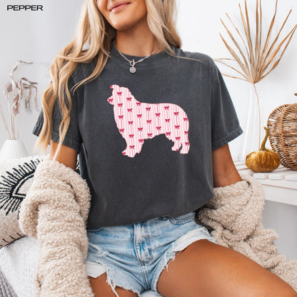 Australian Shepherd Red Bow Stripes Shirt, aussie gift, aussie mama sweatshirt, puppy mom sweater, gift for dog owner, dog breeder gift