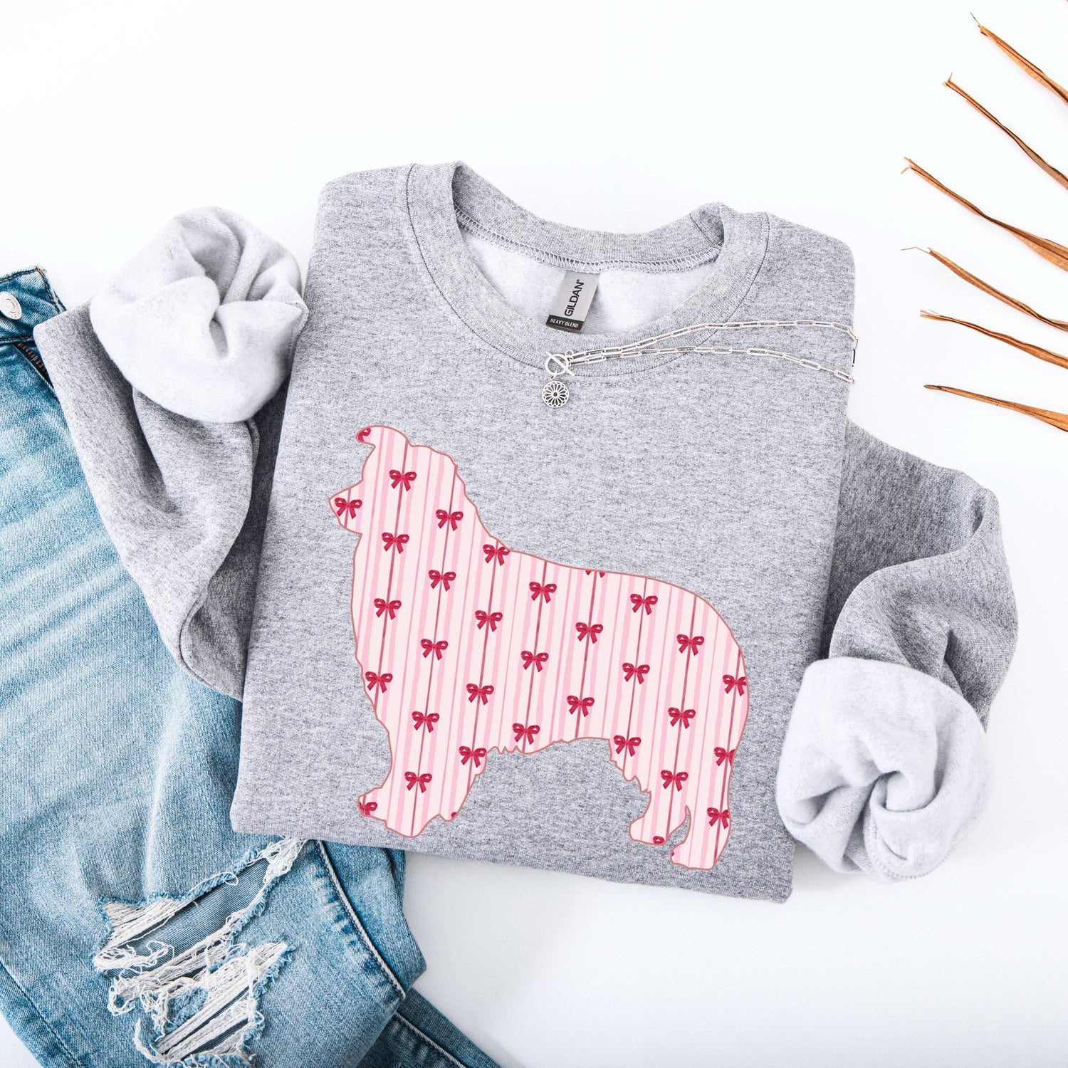 Australian Shepherd red bow stripes shirt