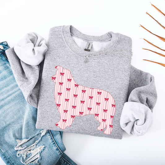 Australian Shepherd red bow stripes shirt