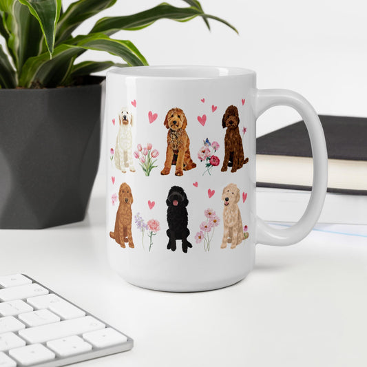Cottagecore heart Doodle dog mug