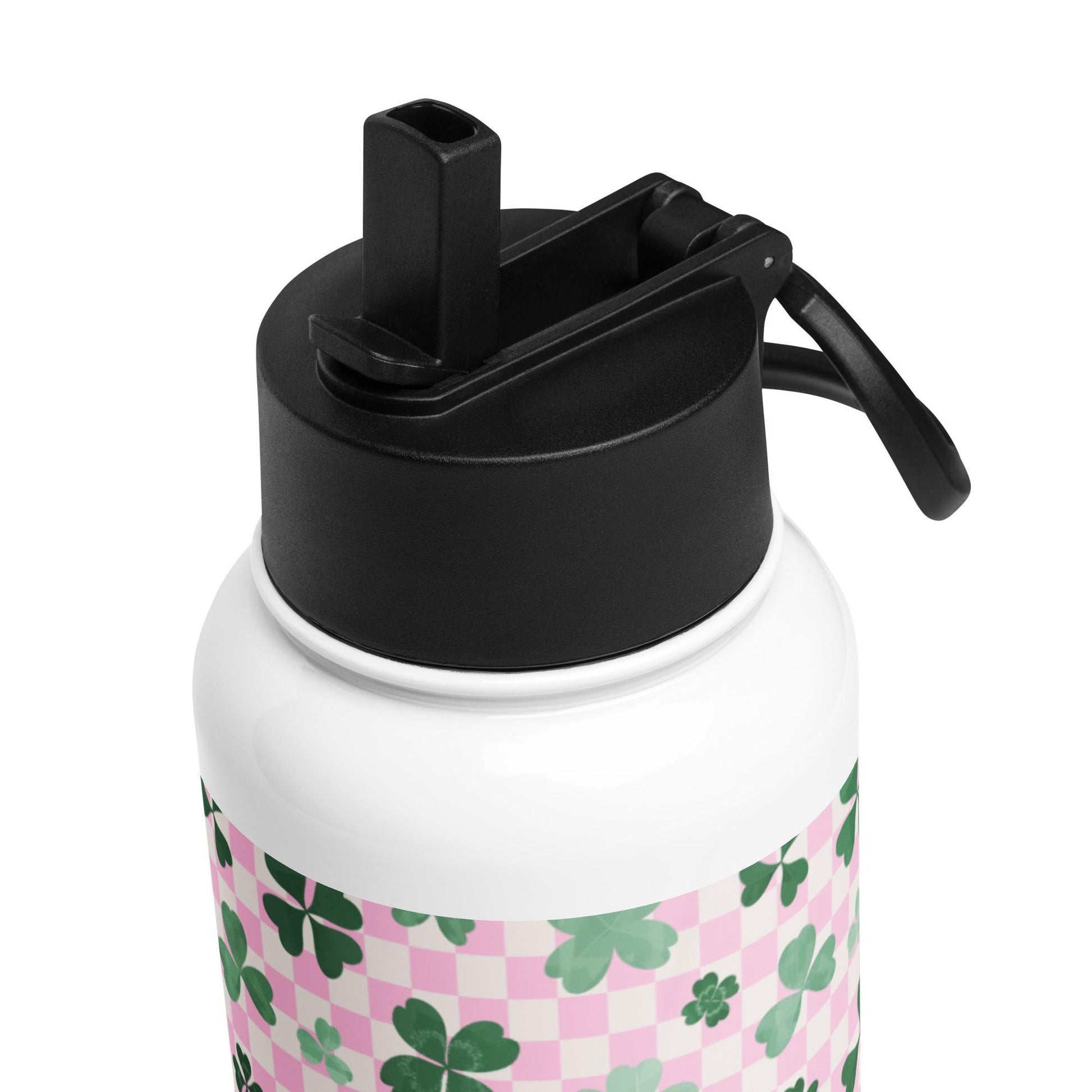 Retro Shamrock water bottle, straw lid 32oz stainless steel bottle, st paddys day gift, saint patricks gift, gift for her, camping bottle
