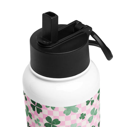 Retro Shamrock water bottle, straw lid 32oz stainless steel bottle, st paddys day gift, saint patricks gift, gift for her, camping bottle