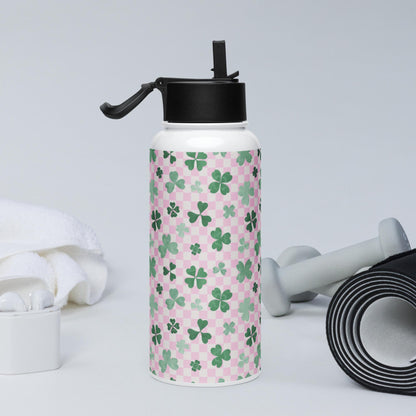 Retro Shamrock water bottle, straw lid 32oz stainless steel bottle, st paddys day gift, saint patricks gift, gift for her, camping bottle