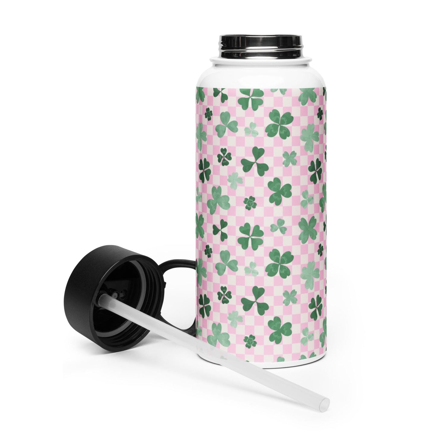 Retro Shamrock water bottle, straw lid 32oz stainless steel bottle, st paddys day gift, saint patricks gift, gift for her, camping bottle