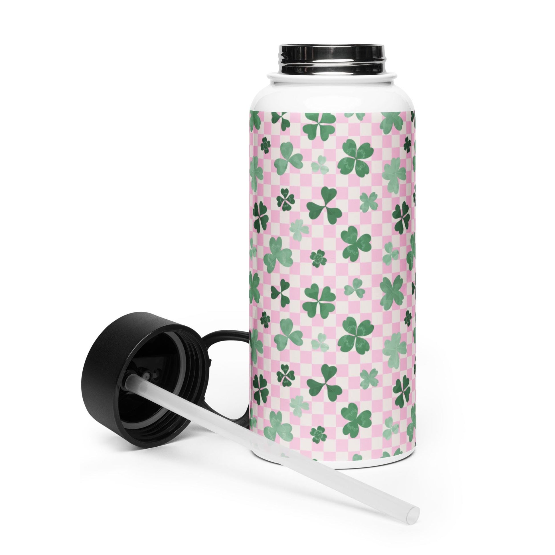 Retro Shamrock water bottle, straw lid 32oz stainless steel bottle, st paddys day gift, saint patricks gift, gift for her, camping bottle