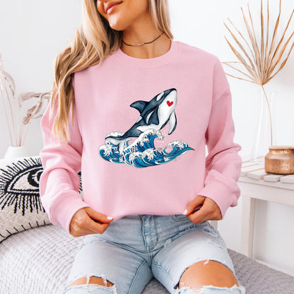 Orca Whale Surfing The Wave Shirt, orca hoodie, coconut girl gift, beach bum sweatshirt, ocean style tee, sea animal shirt, colege girl gift