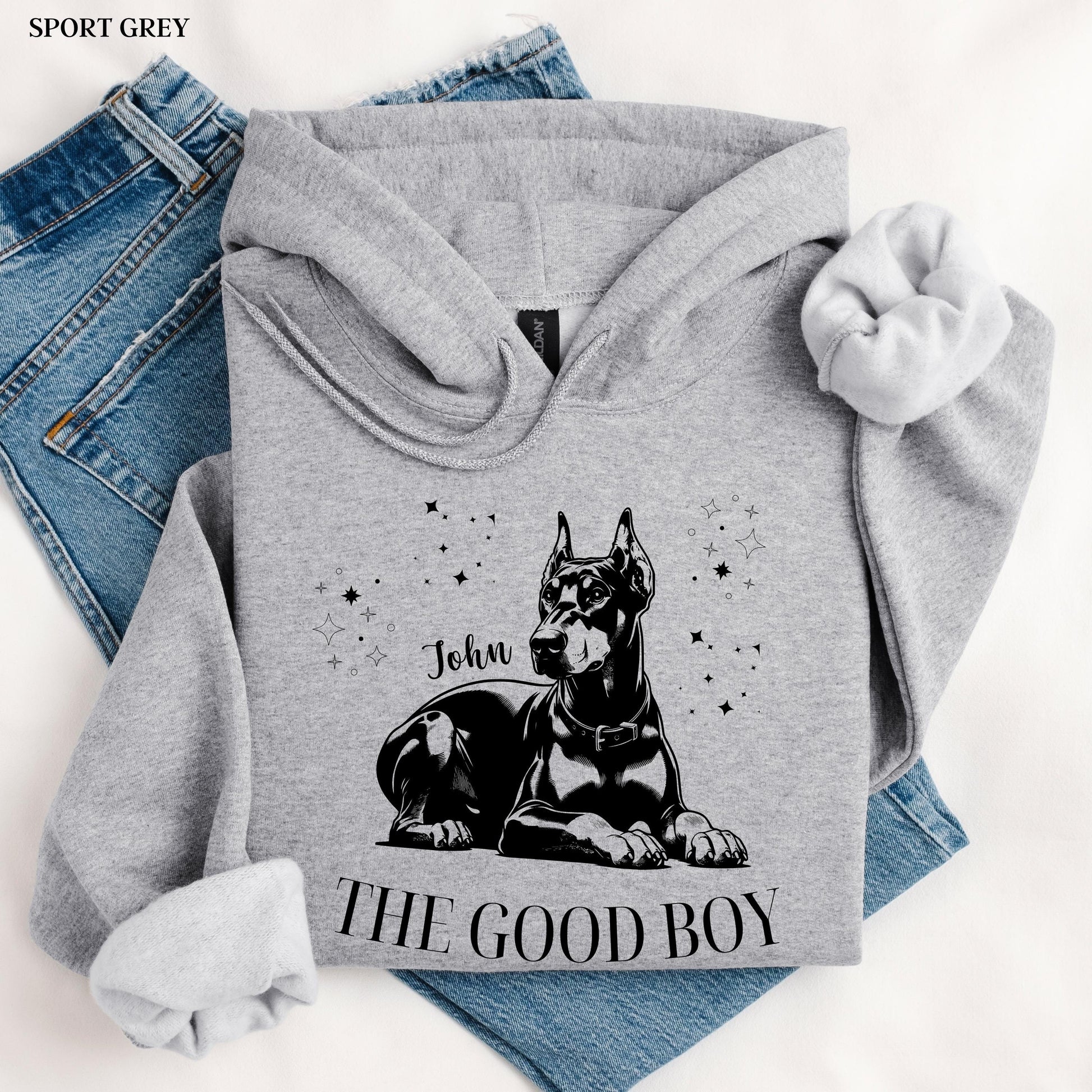 Personalized Good Boy Doberman Shirt, black and tan doberman gift, sister birthday gift, doberman dog hoodie, dobbie mom shirt