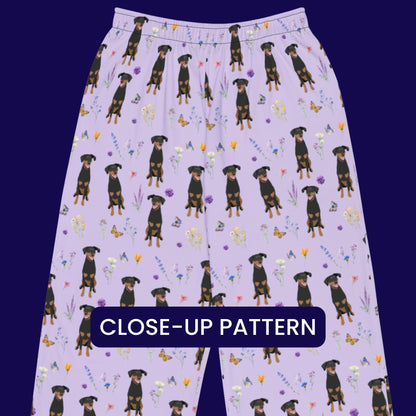 Cottagecore Doberman pajama pants, wide leg unisex doberman pants, dobbie mom gift, doberman gift, dog pajamas pants, sister birthday gift