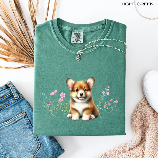 Cottagecore Corgi Puppy Shirt, flower corgi gift, girfriend birthday gift, corgi mama sweatshirt, puppy mom sweater, corgi puppy shower gift