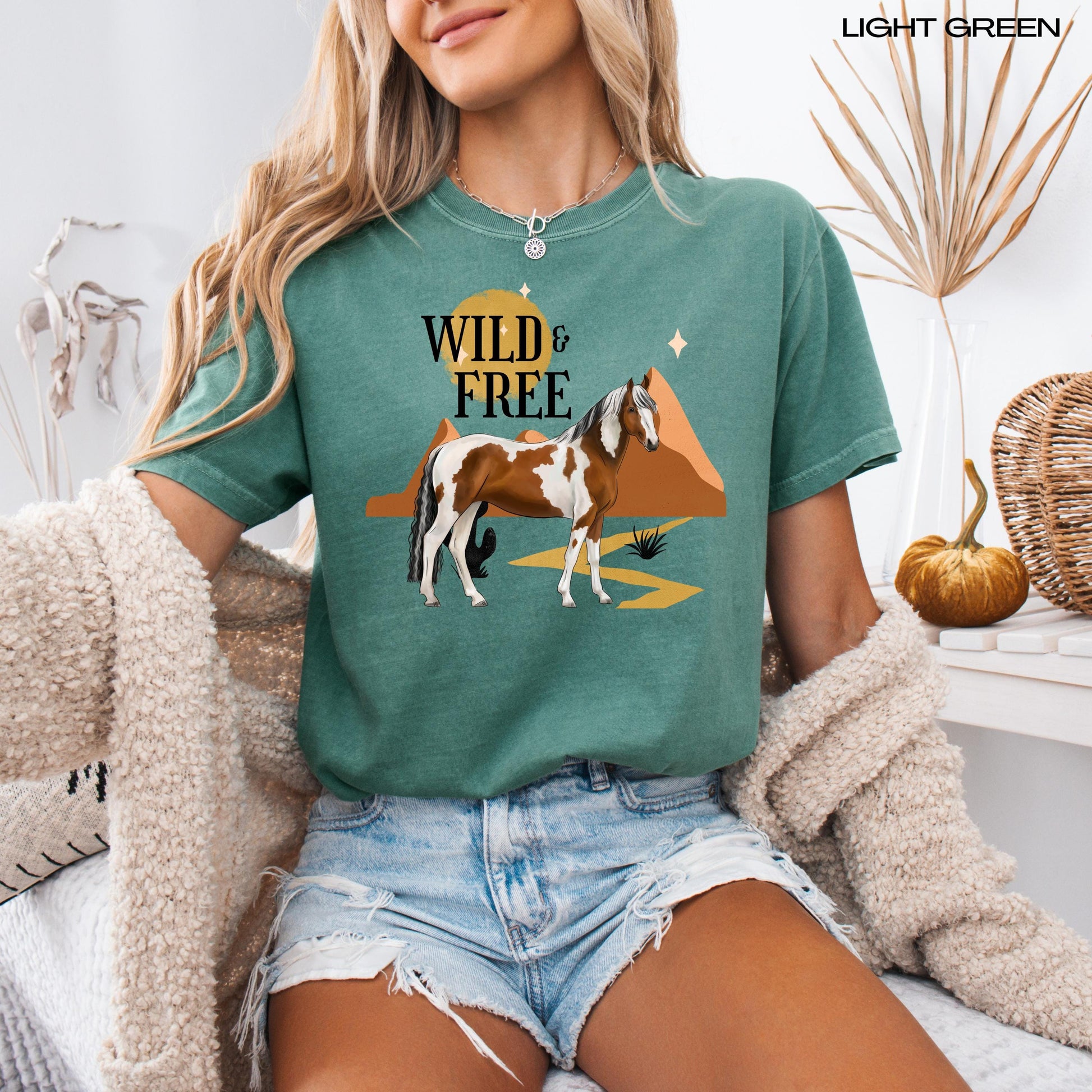 Wild and Free Horse Western Shirt, cowboy core, retro horse lover sweater, cowgirl gifts, desert graphic, summer gift for her, hippie boho