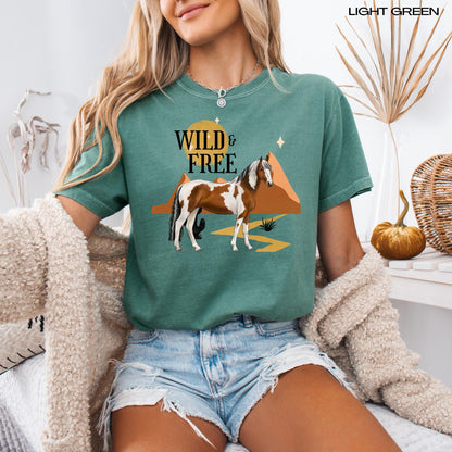 Wild and Free Horse Western Shirt, cowboy core, retro horse lover sweater, cowgirl gifts, desert graphic, summer gift for her, hippie boho