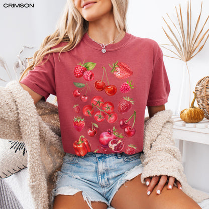 Farm Fresh Produce Strawberry Cherry Raspberry Tomatoe Pomegranate Red Bell Pepper Shirt, veggie shirt, cutecore aesthetic festival shirt
