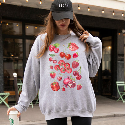 Farm Fresh Produce Strawberry Cherry Raspberry Tomatoe Pomegranate Red Bell Pepper Shirt, veggie shirt, cutecore aesthetic festival shirt