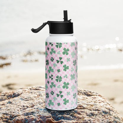Retro shamrock water bottle with lid and straw 32oz