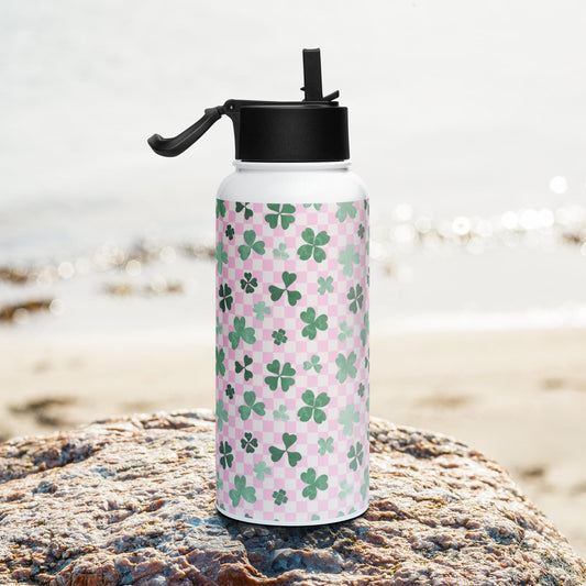Retro shamrock water bottle with lid and straw 32oz