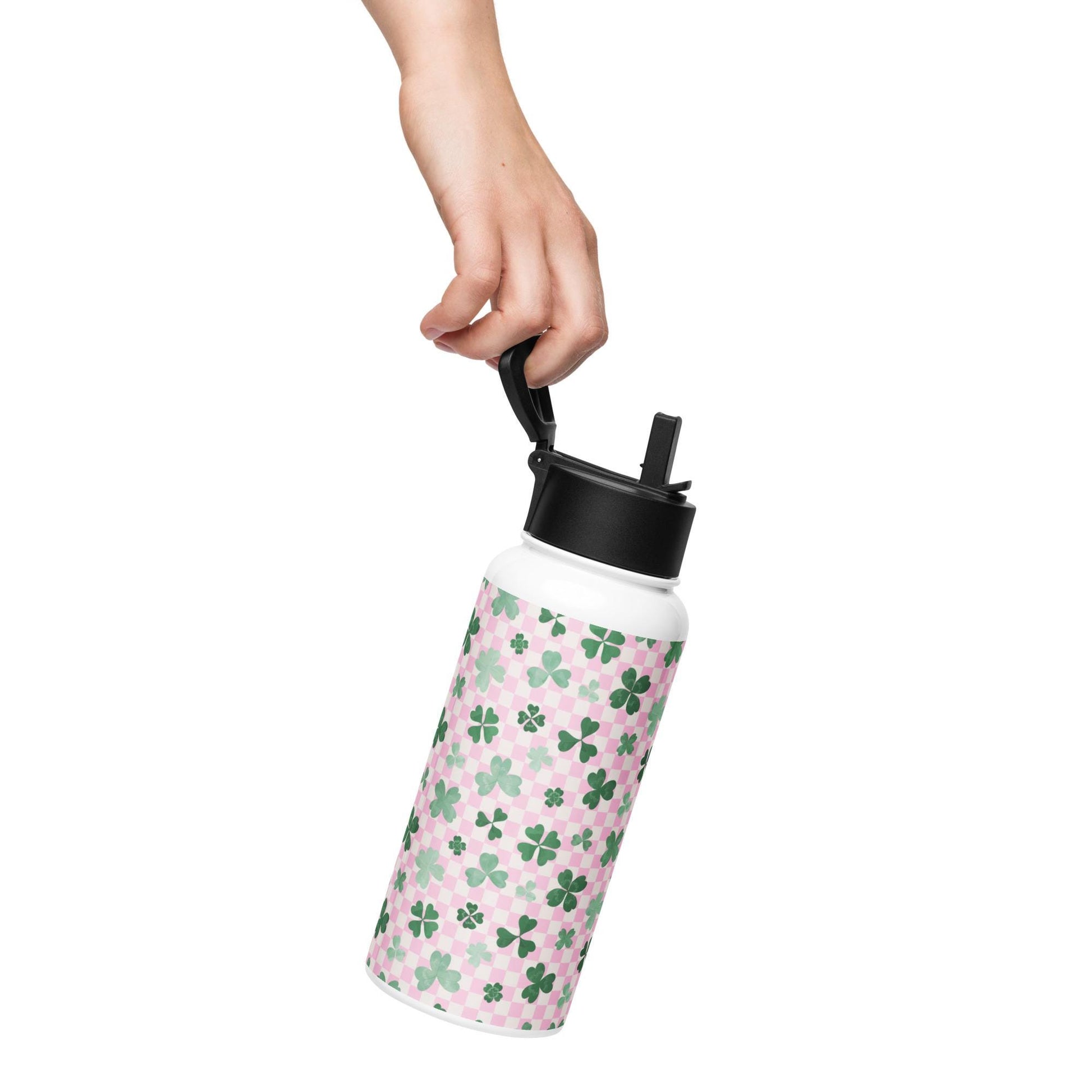 Retro Shamrock water bottle, straw lid 32oz stainless steel bottle, st paddys day gift, saint patricks gift, gift for her, camping bottle