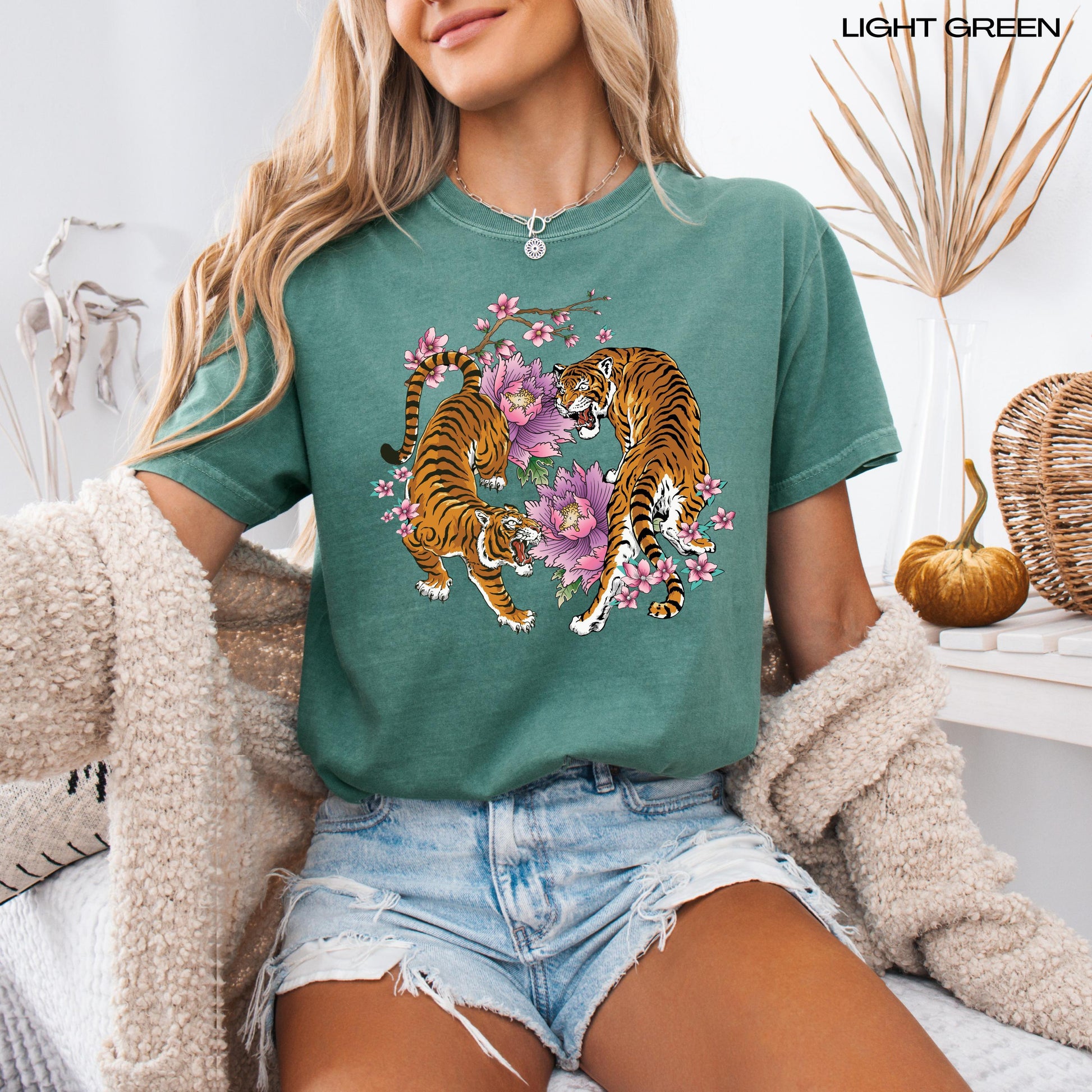Floral Tiger Sakura Shirt, y2k summer gift for her, retro sakura shirt, japanese tee, cutecore aesthetic, tiger gifts for best friend