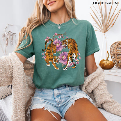 Floral Tiger Sakura Shirt, y2k summer gift for her, retro sakura shirt, japanese tee, cutecore aesthetic, tiger gifts for best friend