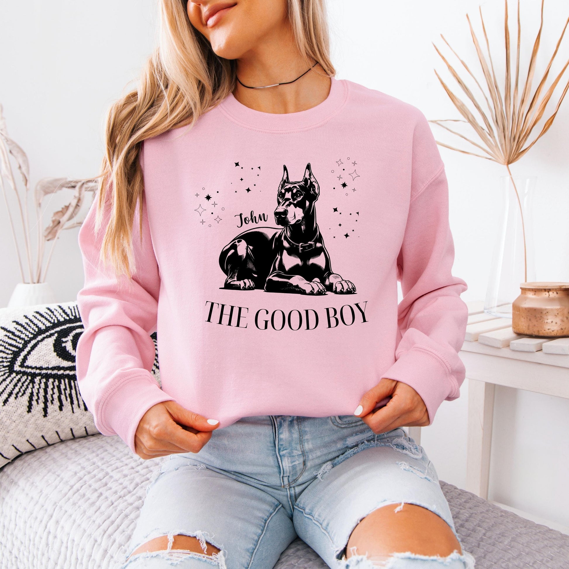 Personalized Good Boy Doberman Shirt, black and tan doberman gift, sister birthday gift, doberman dog hoodie, dobbie mom shirt