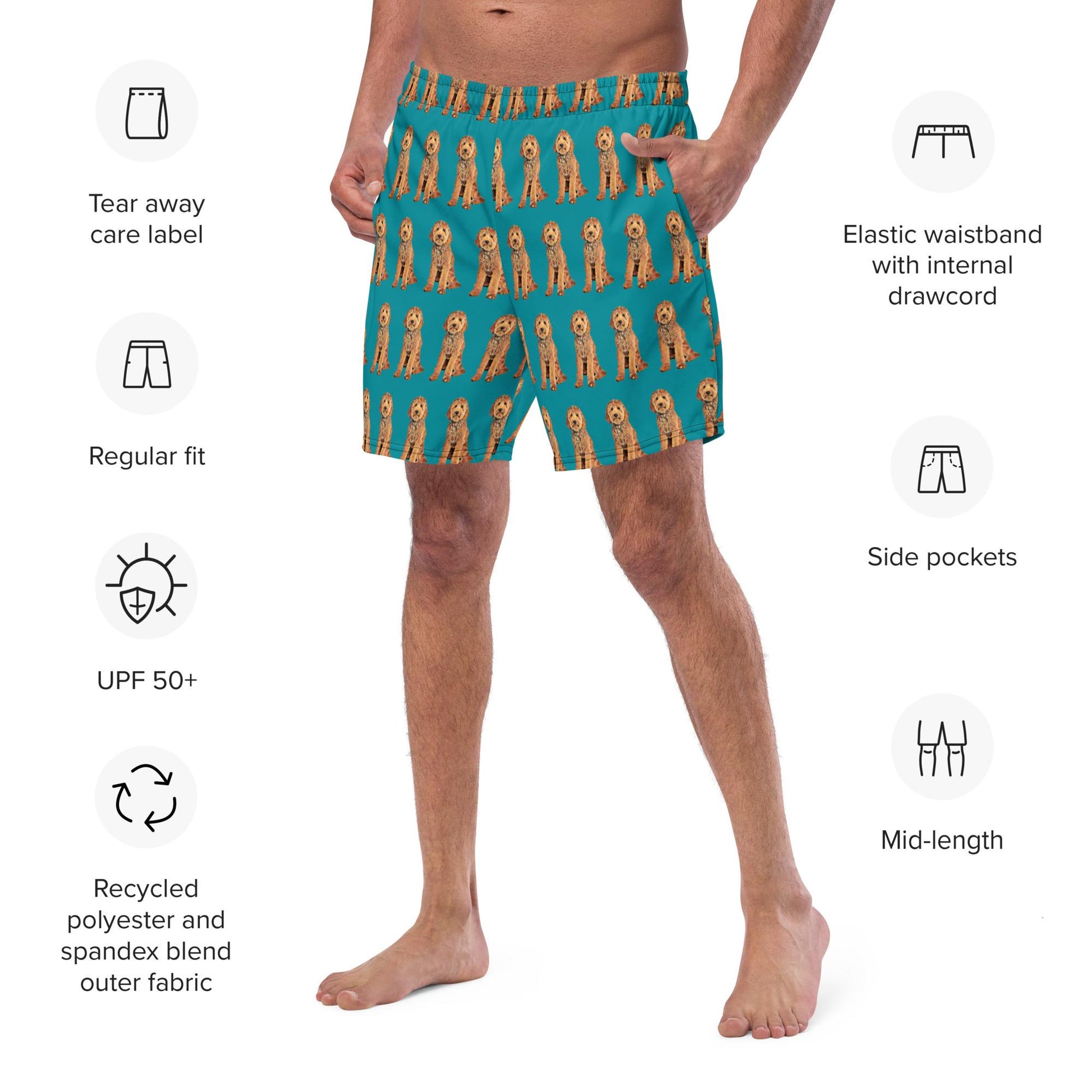 Golden doodle Mens swim trunks, doodle dad gift, Goldendoodle gifts, Labradoodle, funny husband gift, recycled swim shorts, summer swimwear