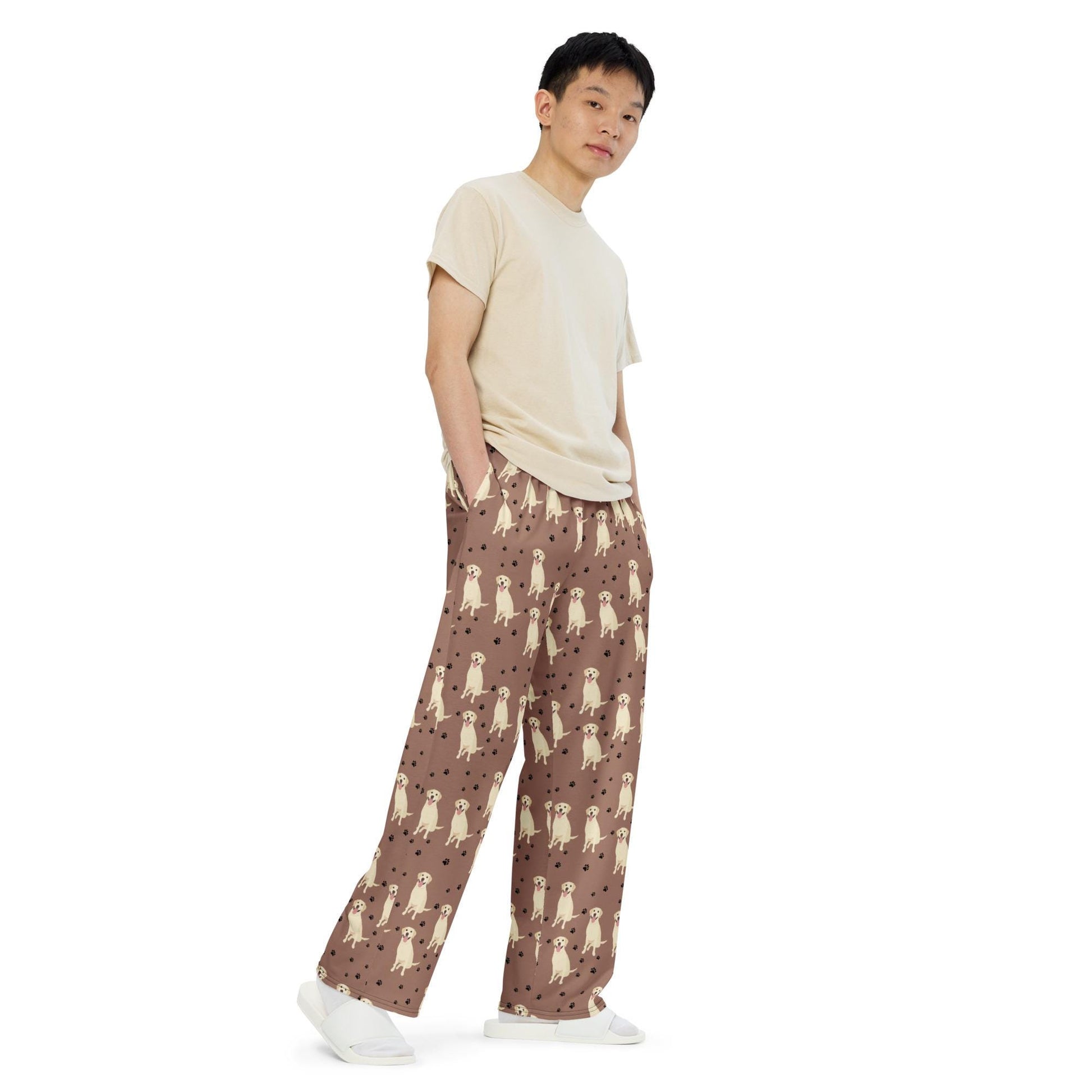 Yellow Labrador Pajama Pants, unisex pants, labrador gift, labrador mom sweatpant, labrador dad gift, lab Easter gift for her, wide leg pant