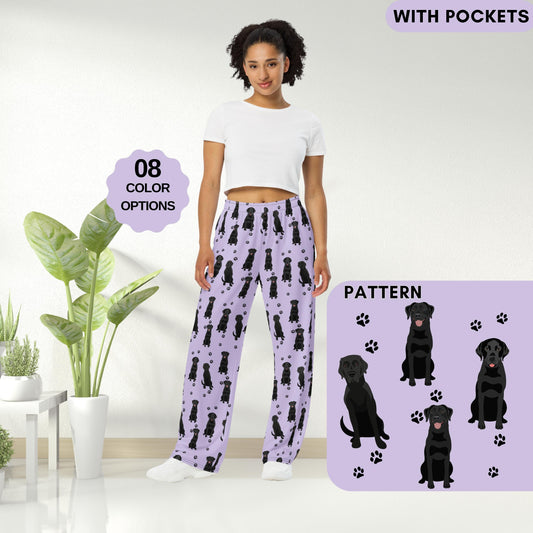 Black Labrador pajama pants, unisex pajama pants, labrador gifts, labrador mom gift, labrador dad gift, lab Christmas gifts, wide leg pants