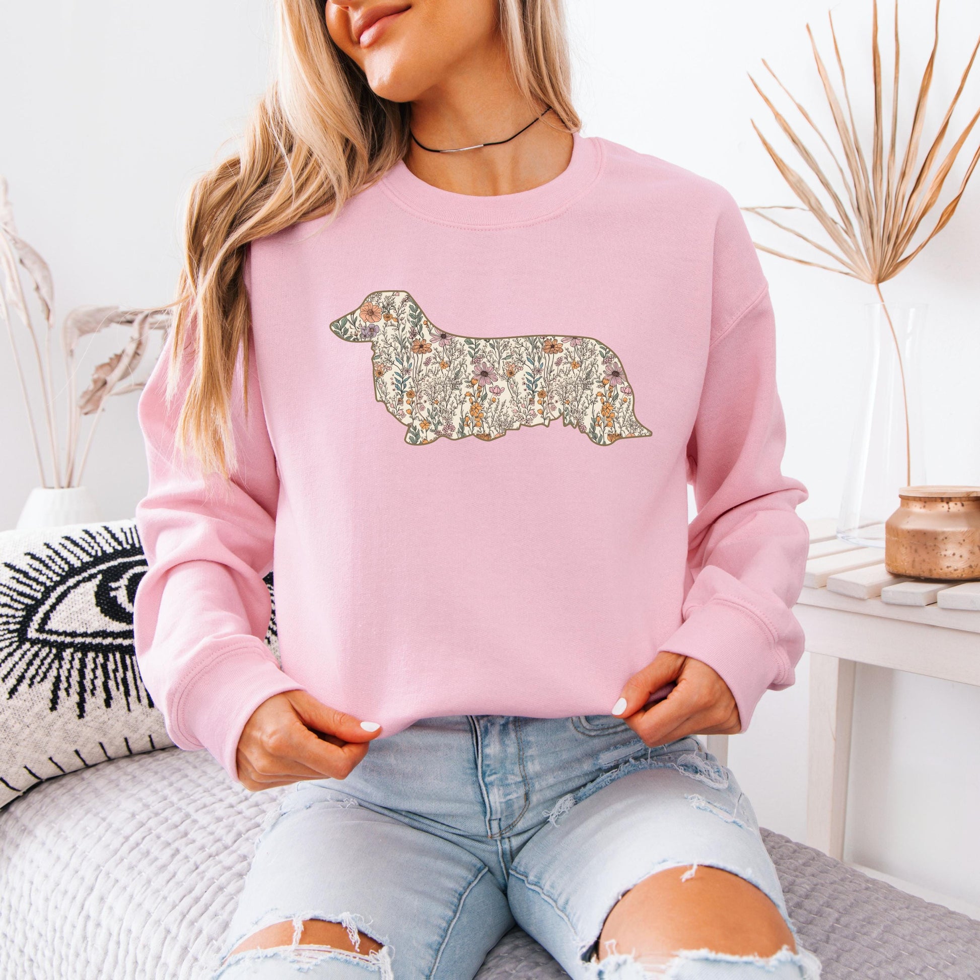 Floral Wildflower Long Haired Dachshund Dog Shirt, doxie mom gift, dog mama sweatshirt, summer gift for her, dach breeder gift, cutecore