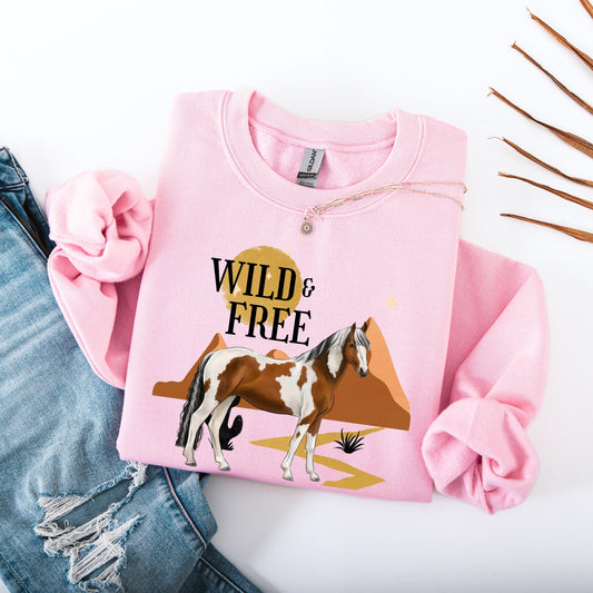 Wild and Free Horse Western Shirt, cowboy core, retro horse lover sweater, cowgirl gifts, desert graphic, summer gift for her, hippie boho