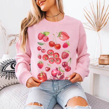 Farm Fresh Produce Strawberry Cherry Raspberry Tomatoe Pomegranate Red Bell Pepper Shirt, veggie shirt, cutecore aesthetic festival shirt