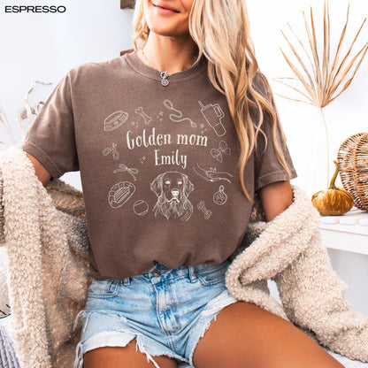 a woman wearing coquette Golden mom shirt in color espresso by brand comfort colors 1717