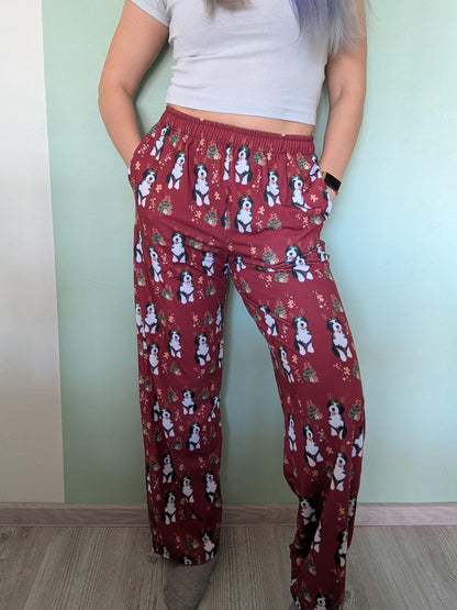 Christmas Bernedoodle pajama pants, wide leg unisex doodle pants, doodle mom gift, bernedoodle gift, dog pajamas pants, sister birthday gift