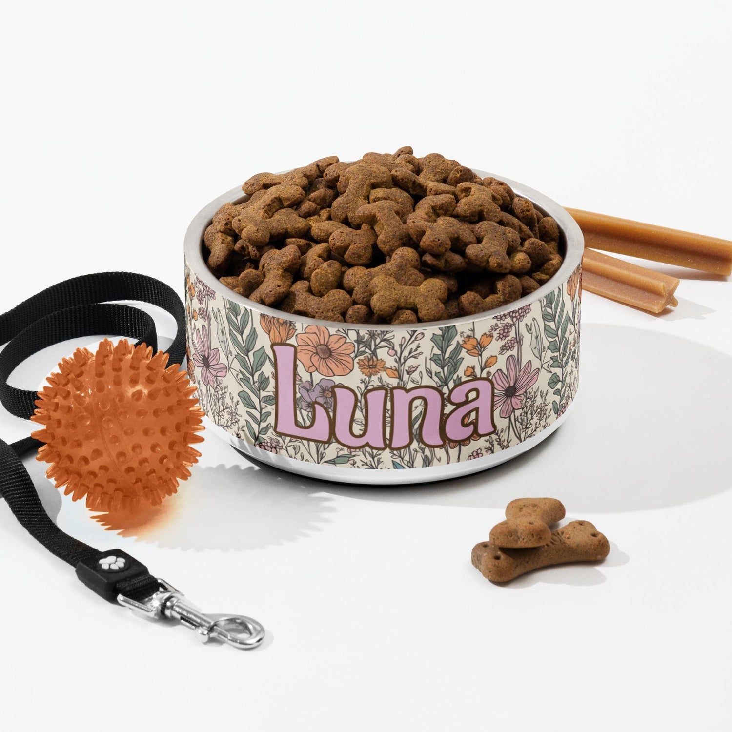 Custom Name Dog Bowl Wildflower Pattern