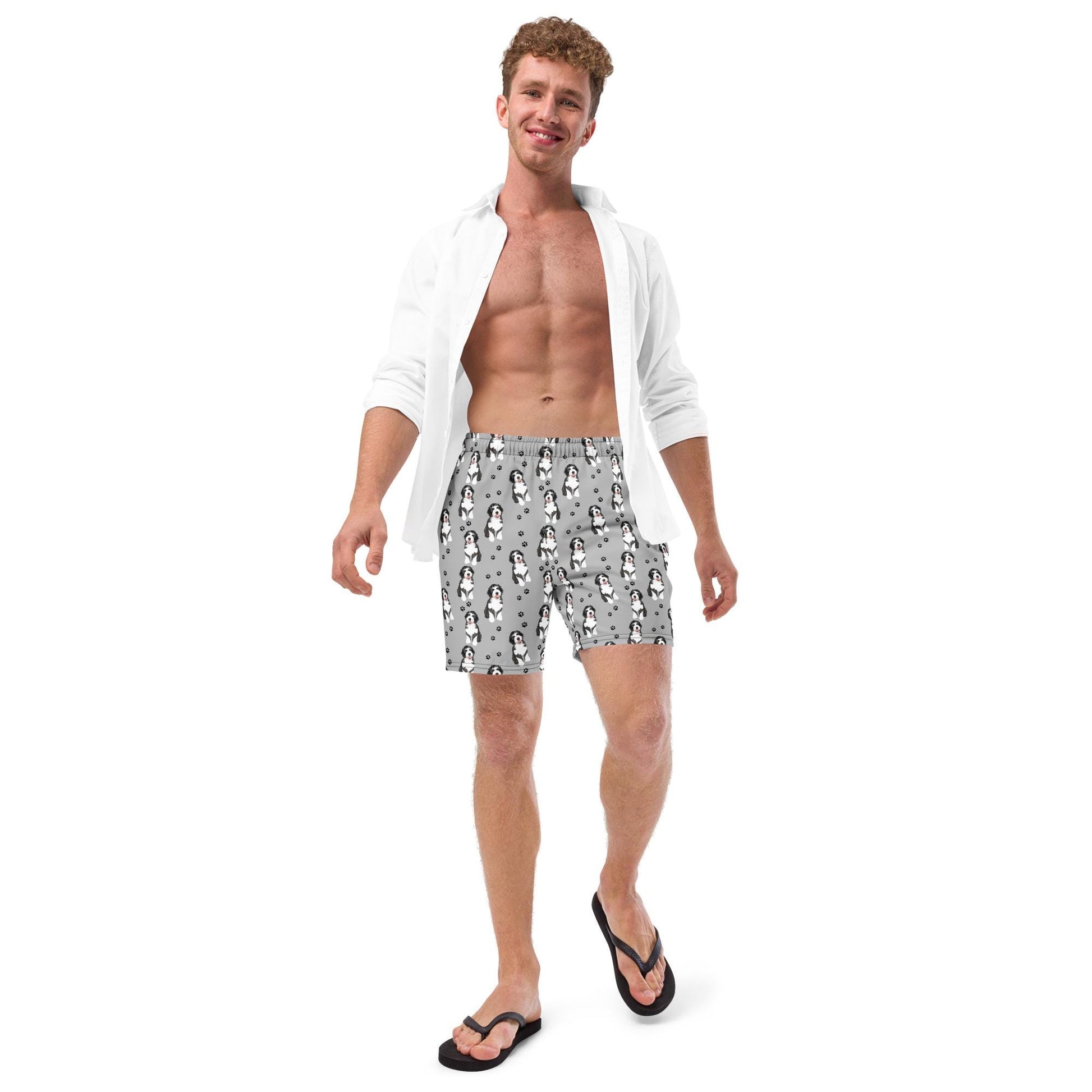 Bernedoodle dad gift, summer swim shorts for men, y2k swim trunks, boyfriend swimshort, husband gift, summer gift for him, bernedoodle gift