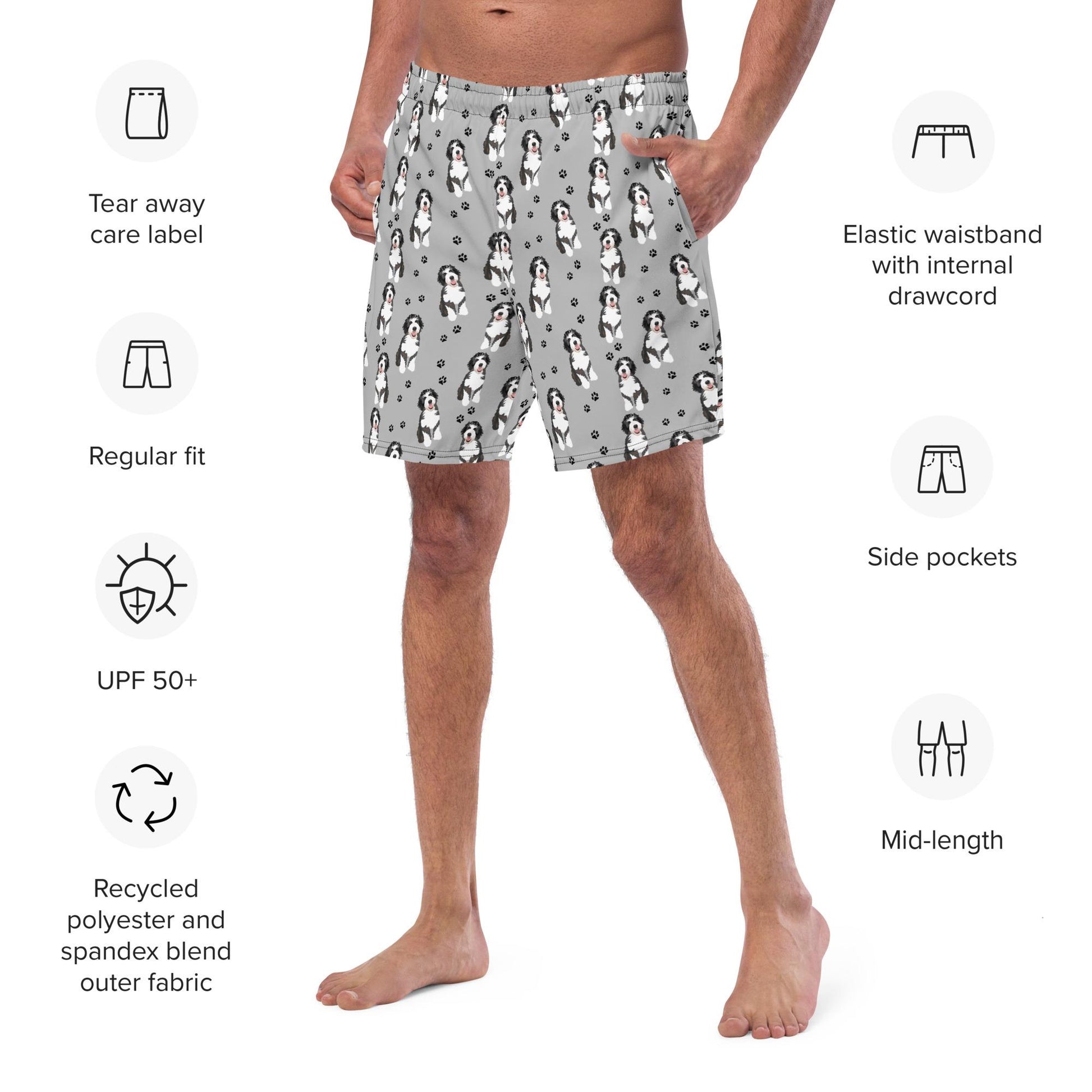 Bernedoodle dad gift, summer swim shorts for men, y2k swim trunks, boyfriend swimshort, husband gift, summer gift for him, bernedoodle gift
