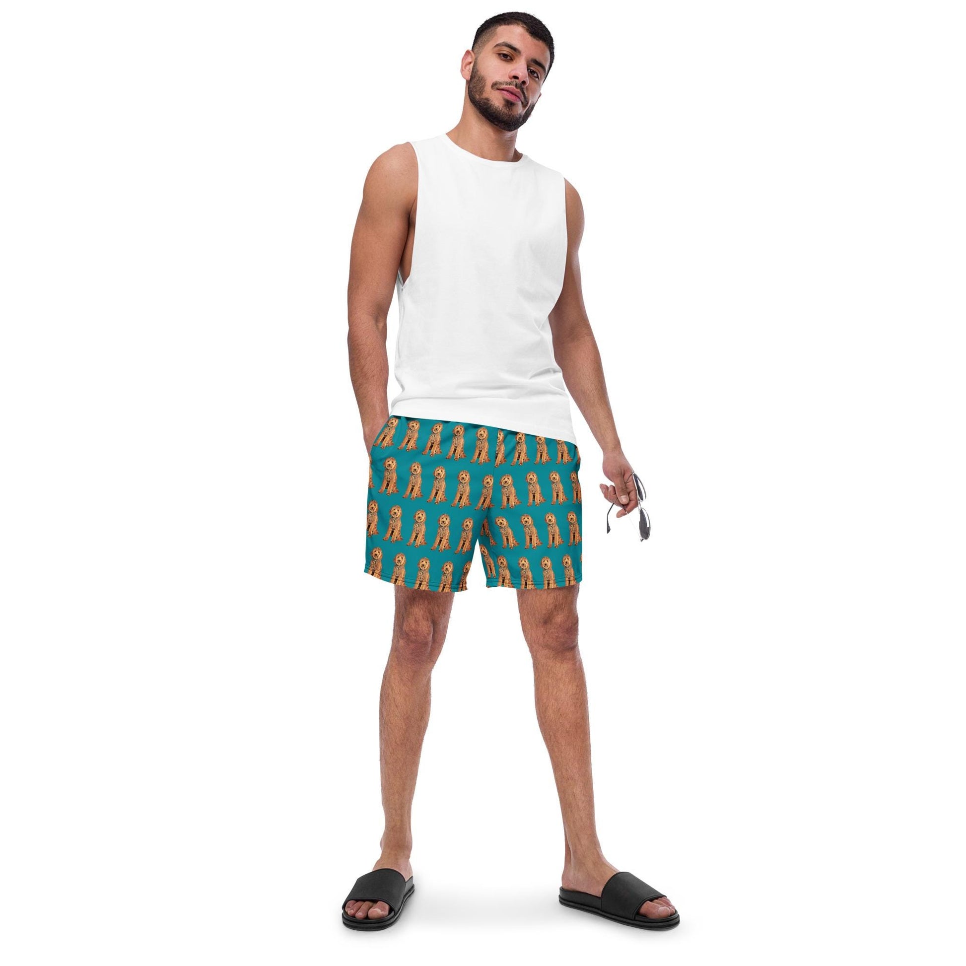 Golden doodle Mens swim trunks, doodle dad gift, Goldendoodle gifts, Labradoodle, funny husband gift, recycled swim shorts, summer swimwear