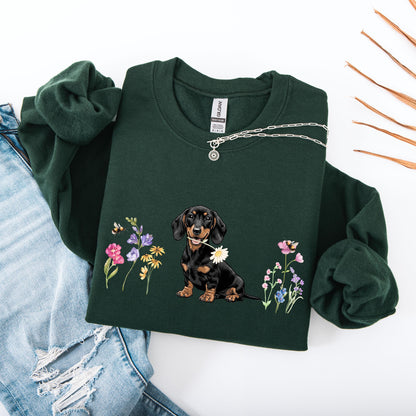 Wildflower Dachshund Puppy Gift | Doxie Dog Mom Shirt, Sweatshirt, Hoodie