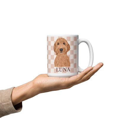 Personalized Retro Golden Doodle Mug in a hand