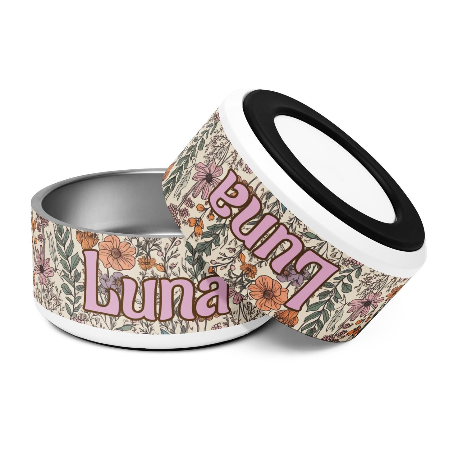 Custom Name Dog Bowl Wildflower Pattern