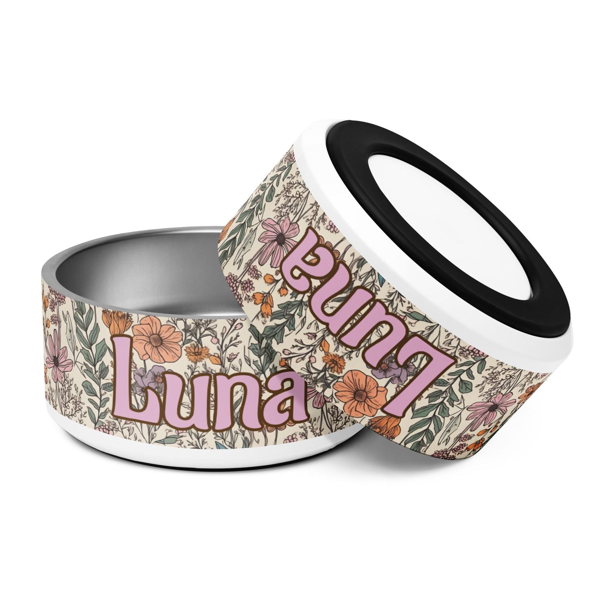 Custom Name Dog Bowl Wildflower Pattern