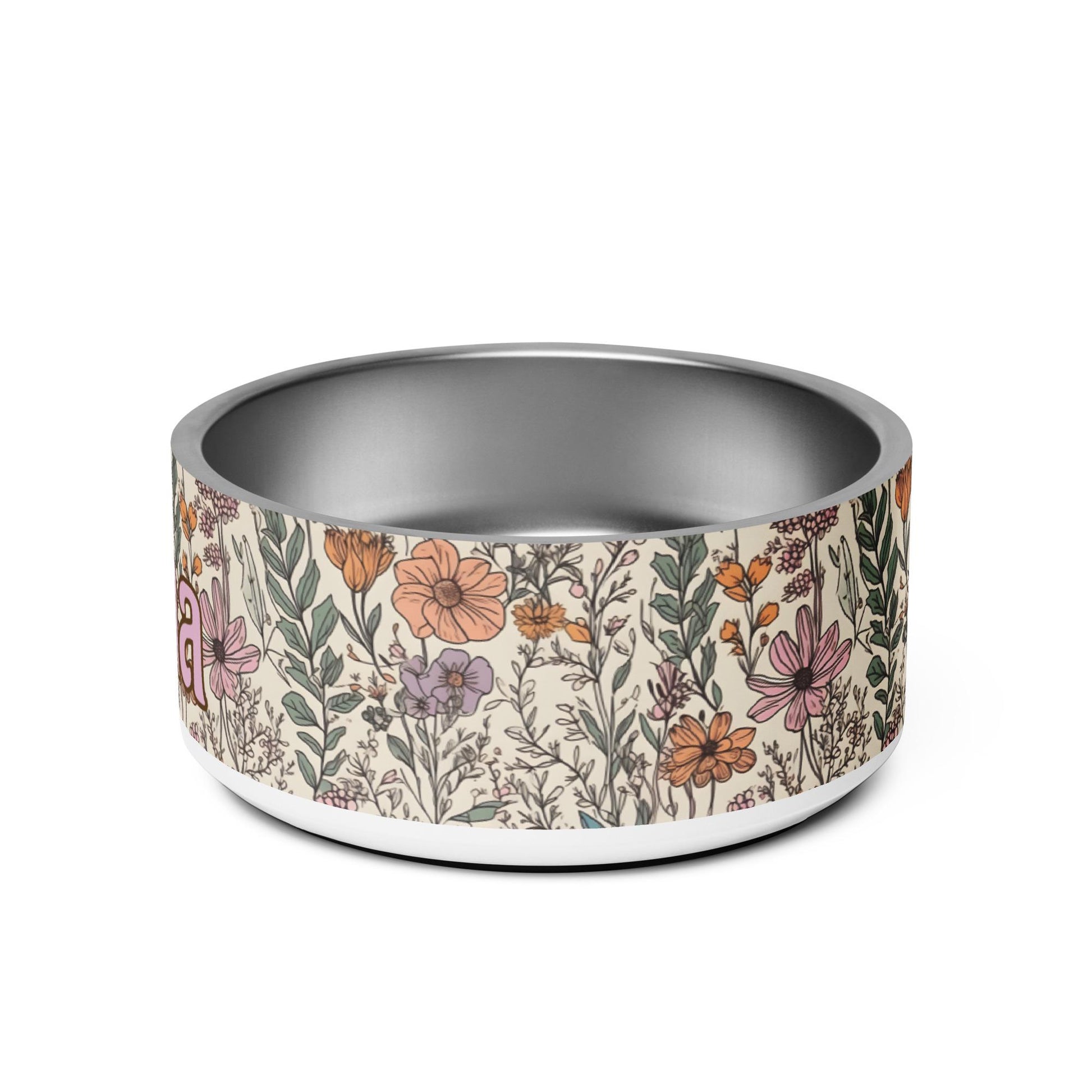 Custom Name Dog Bowl Wildflower Pattern