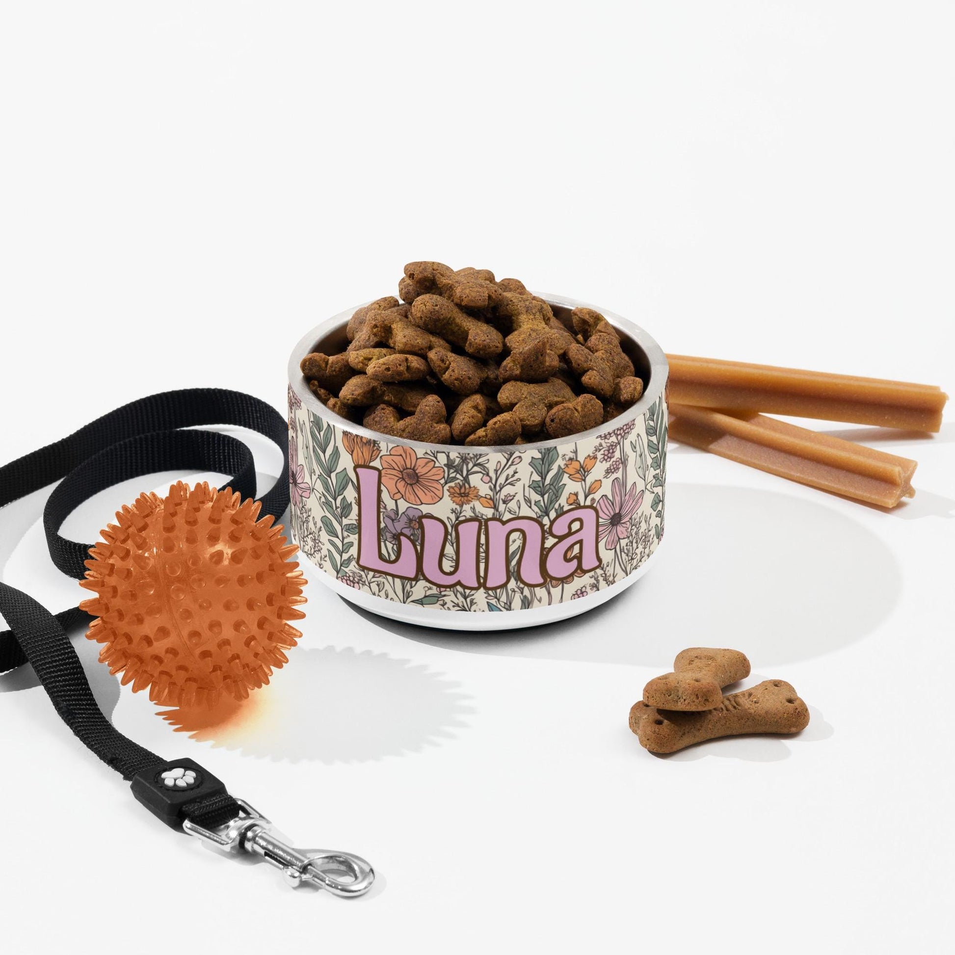 Custom Name Dog Bowl Wildflower Pattern