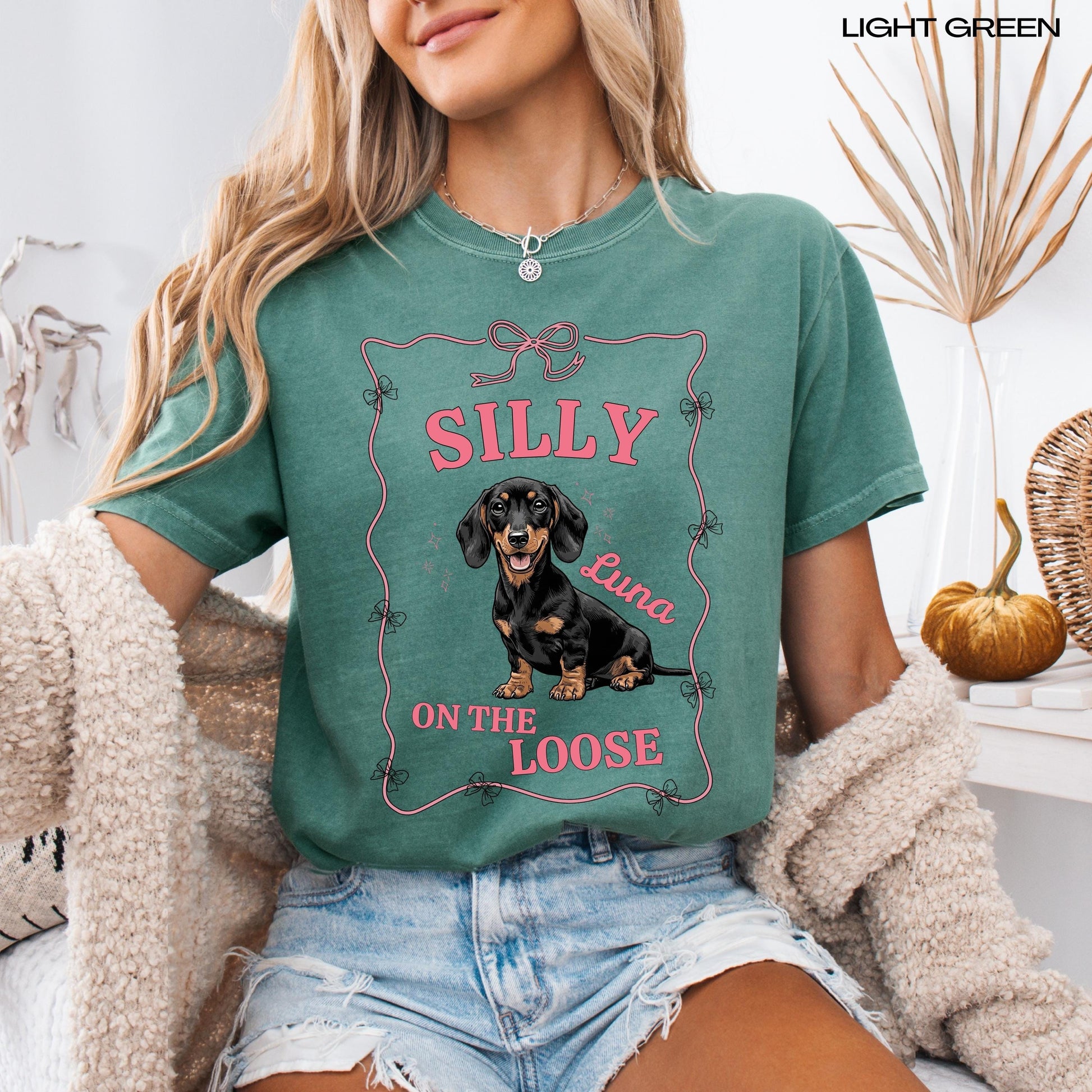 Personalized Silly Dachshund On The Loose Shirt, doxie mom sweatshirt, sausage dog tee, pet mama gifts, sister birthdya gift, dachshunf gift