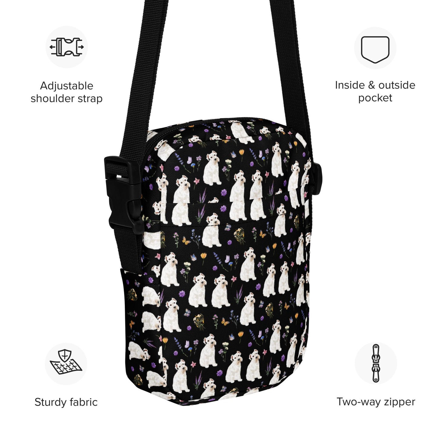 Cottagecore Schnauzer Crossbody Bag for Women & Youth, Miniature schnauzer gifts, dog mom shoulder bag, dog owner birthday gift, belly bag