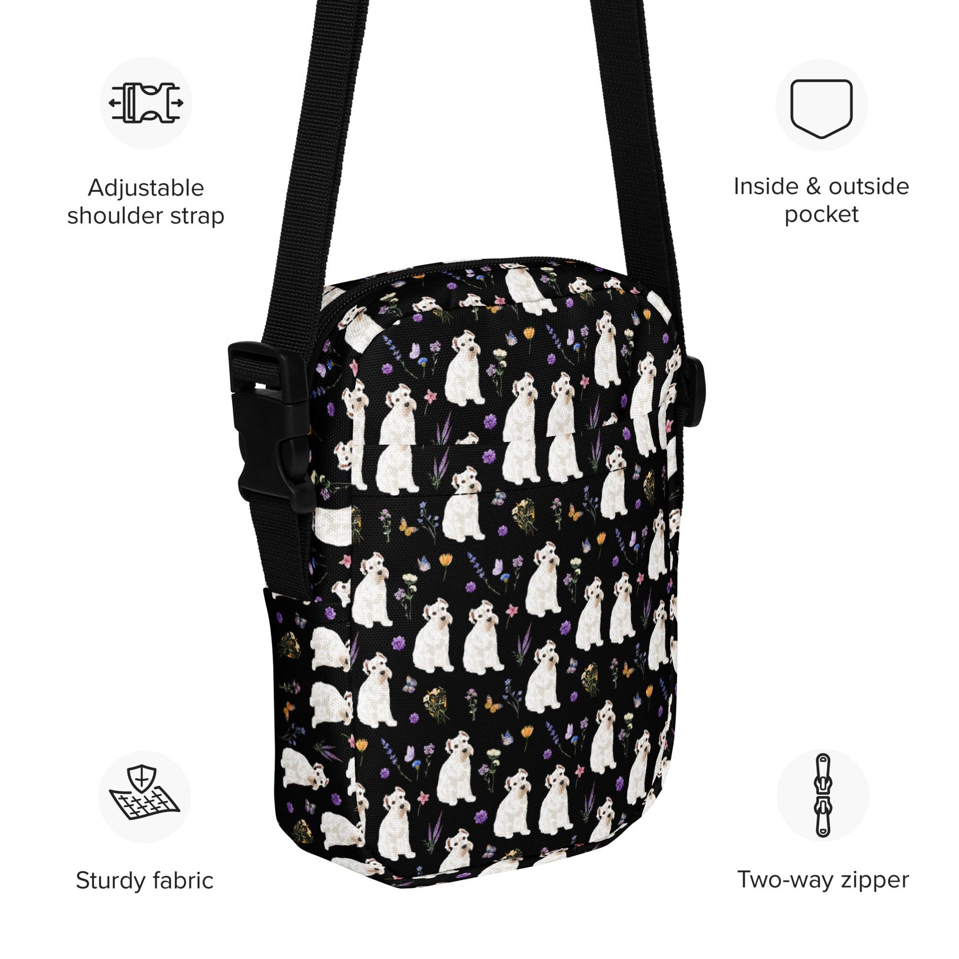 Cottagecore Schnauzer Crossbody Bag for Women & Youth, Miniature schnauzer gifts, dog mom shoulder bag, dog owner birthday gift, belly bag