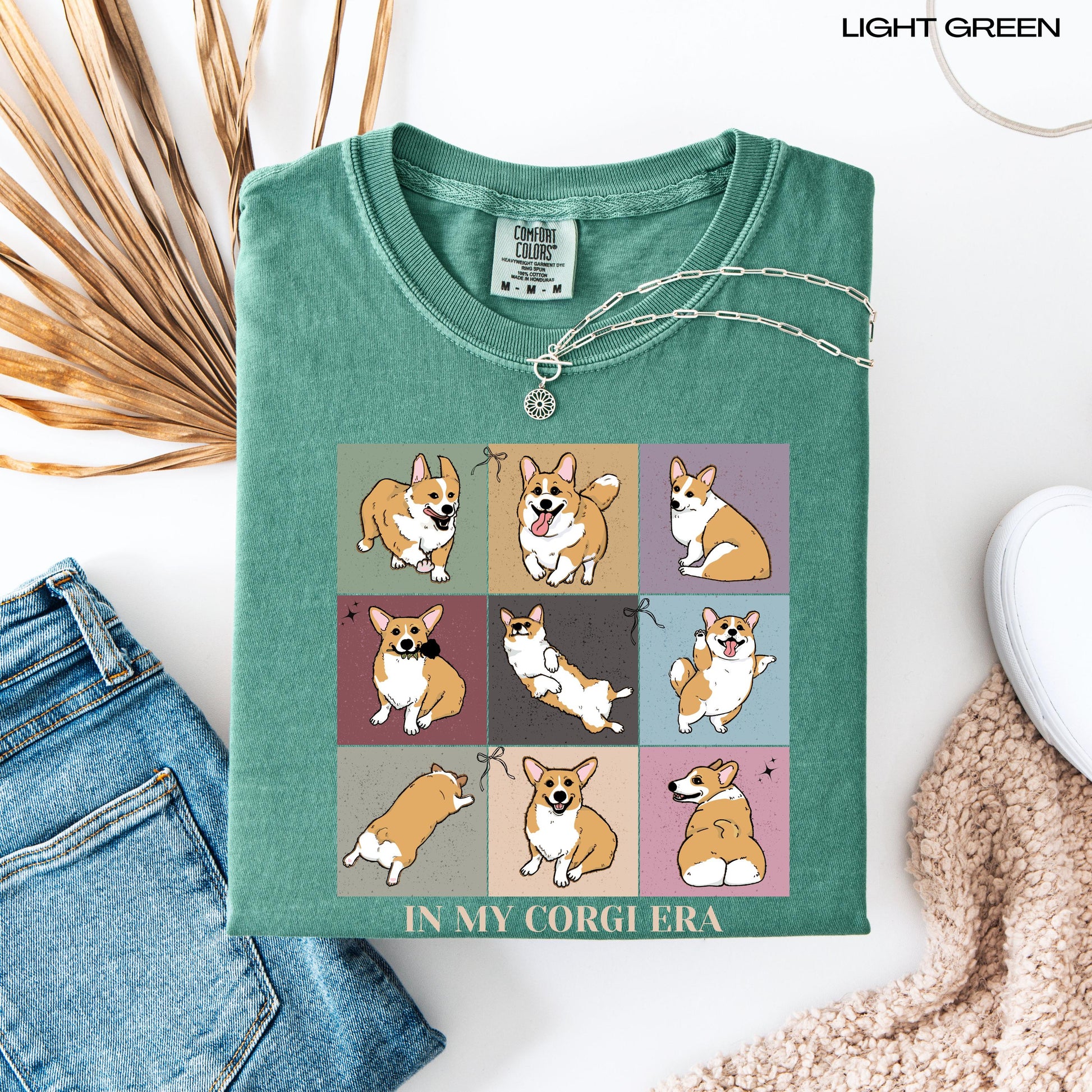 In my Corgi era dog mom t-shirt flat lay view