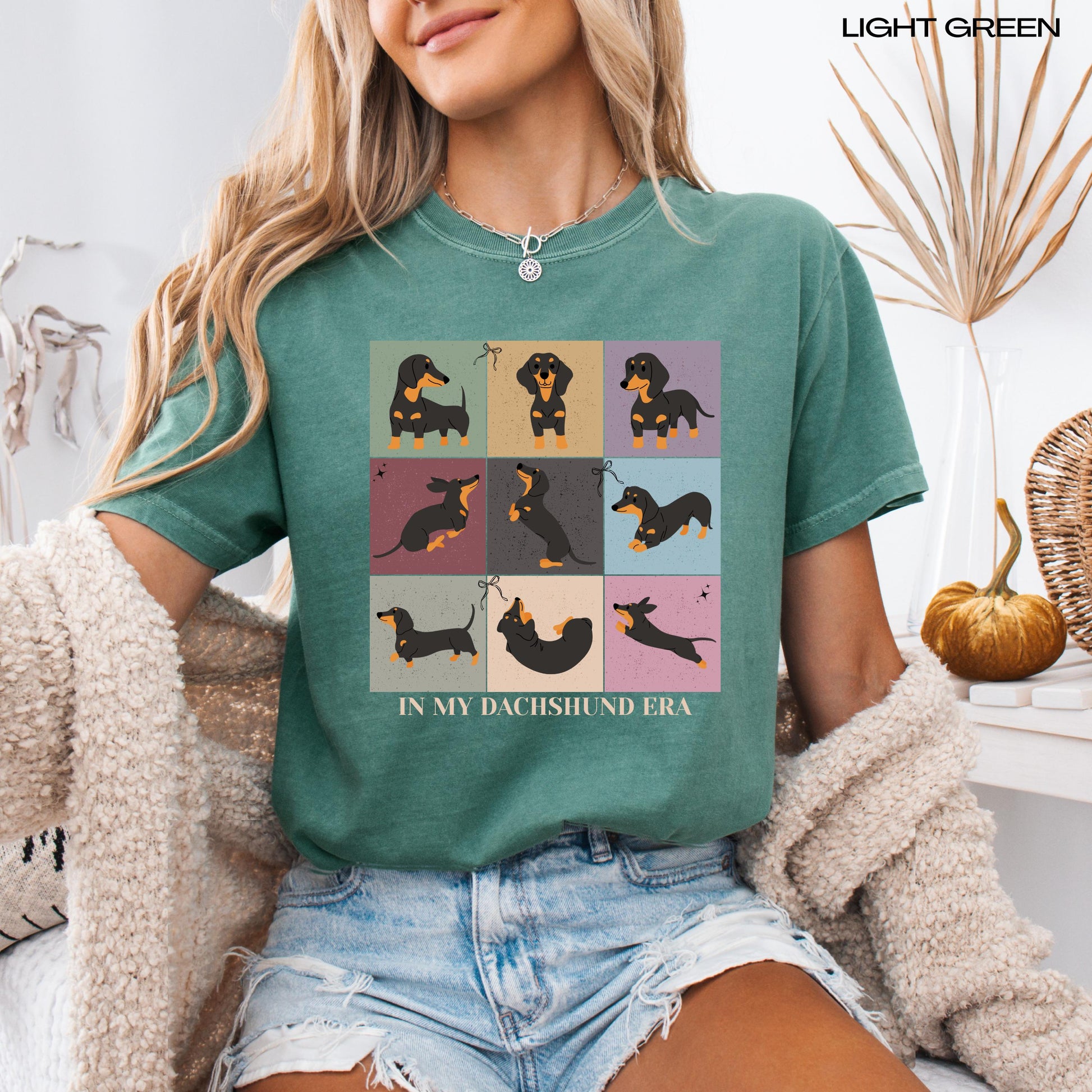 A woman with a retro style in my Dachshund era comfort colors shirt