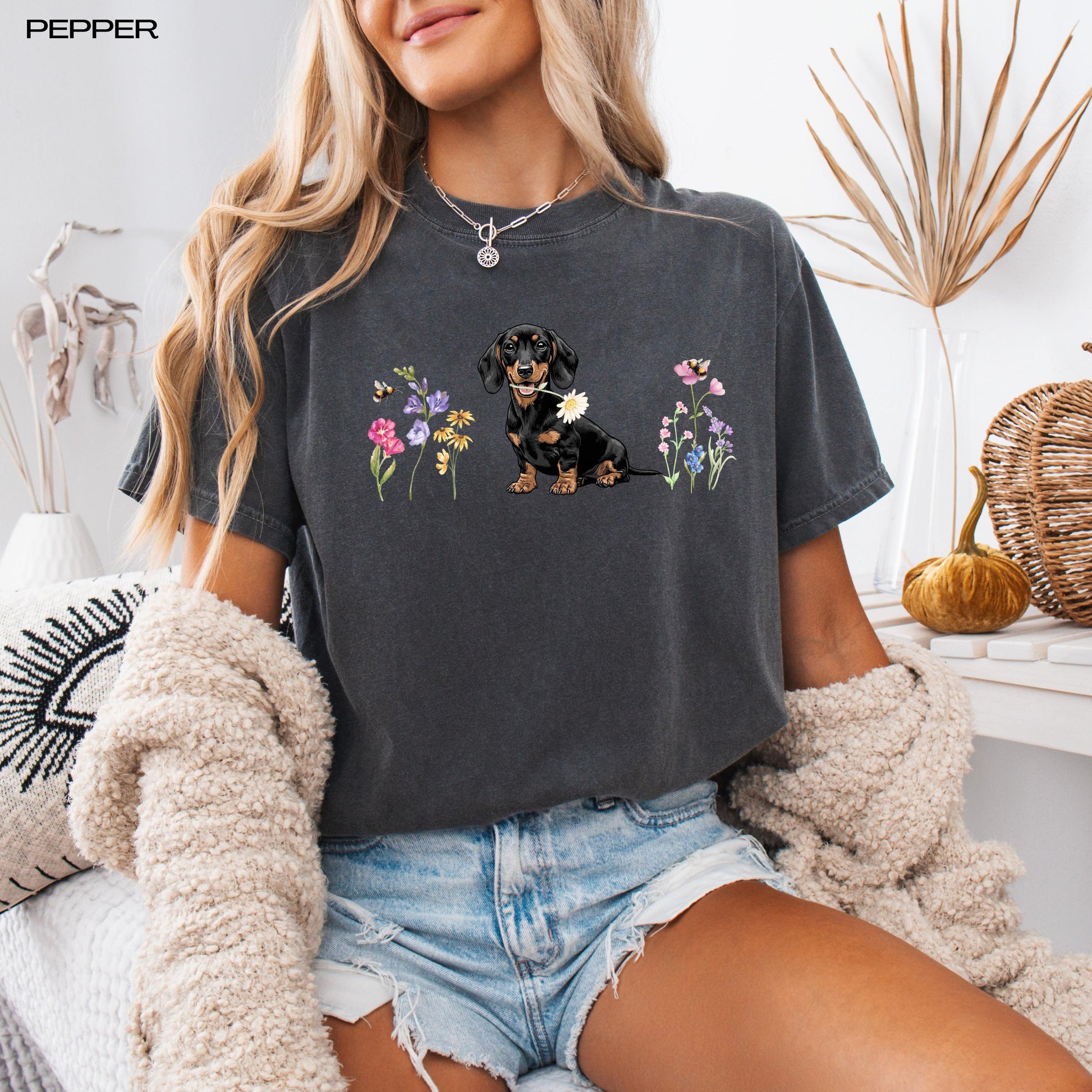 Wildflower Dachshund Puppy Gift | Doxie Dog Mom Shirt, Sweatshirt, Hoodie