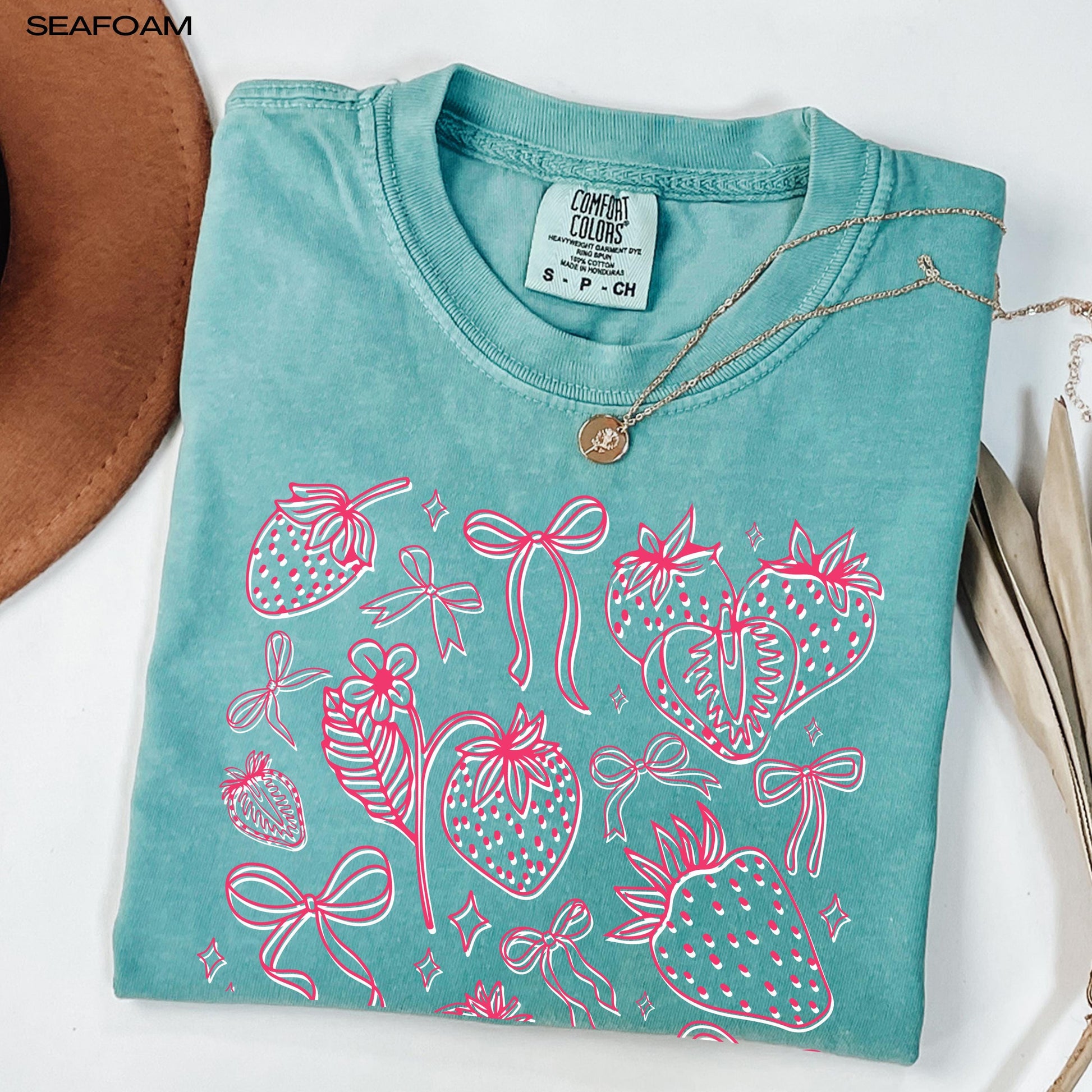 Wild strawberry and bows summer comfort colors 1717 seafom shirt for women